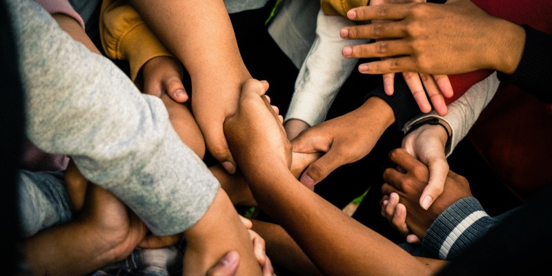 Network of people shaking hands